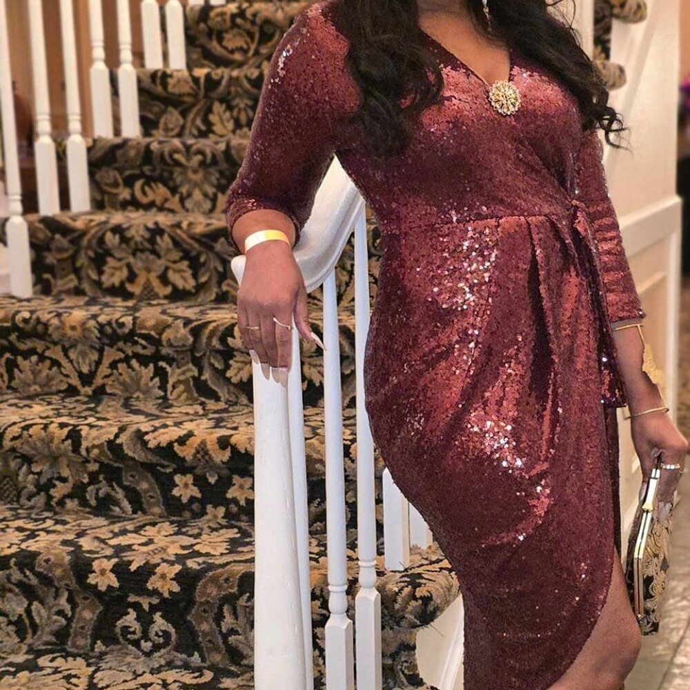 Burgundy Sequin Wrap Dress